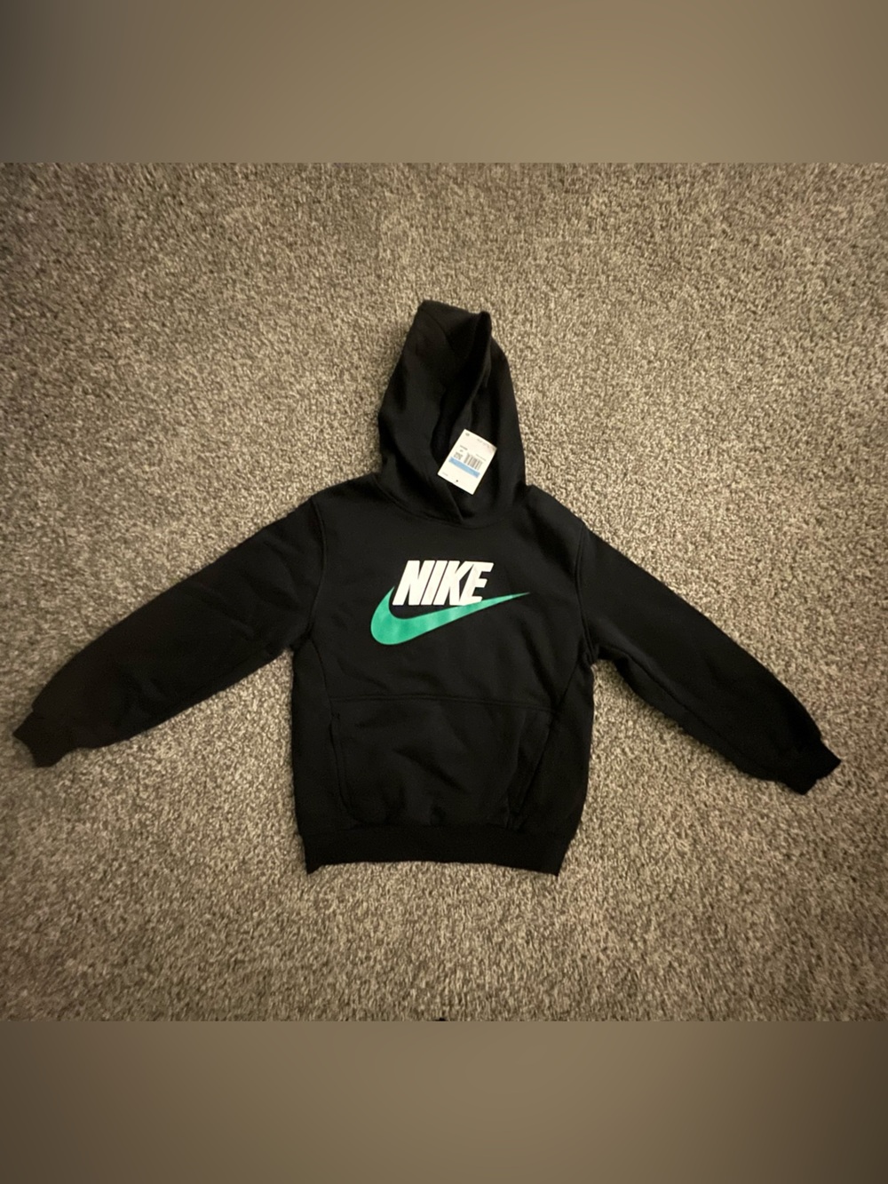 Nike Kids Black Hoodie with Green Swoosh